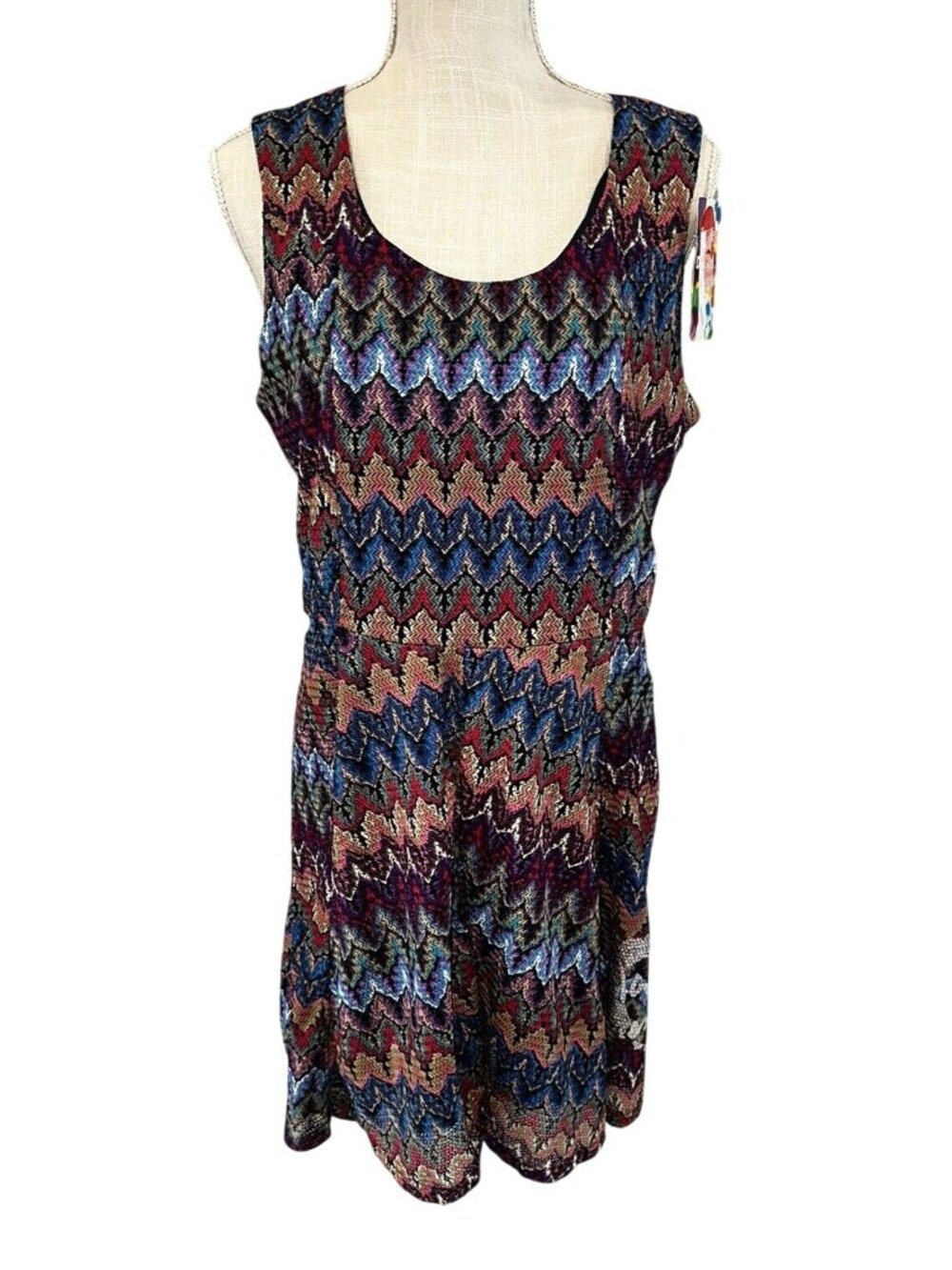 Desigual Womens Multicolor Sleeveless Chevron-Pattern Tunic Dress XL